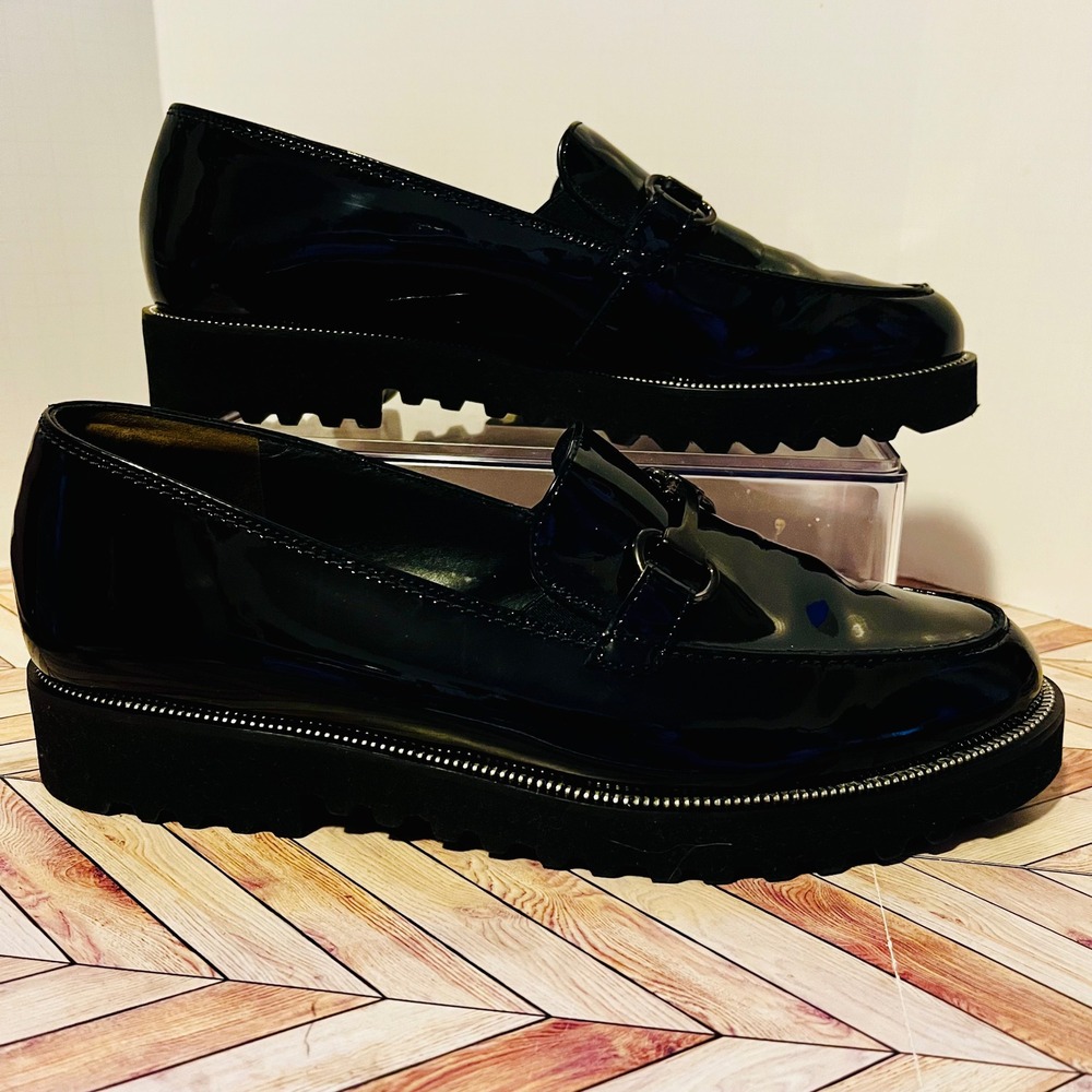 Paul Green‎ Nandi LFR Horse Bit Loafers Womens 9.5 Black Patent Leather Lug Sole - Picture 2 of 13